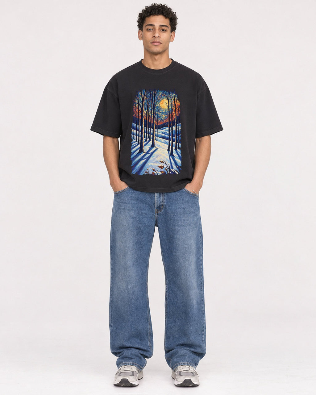 Mockup Boxy Heavyweight Tee Black male full-body 10