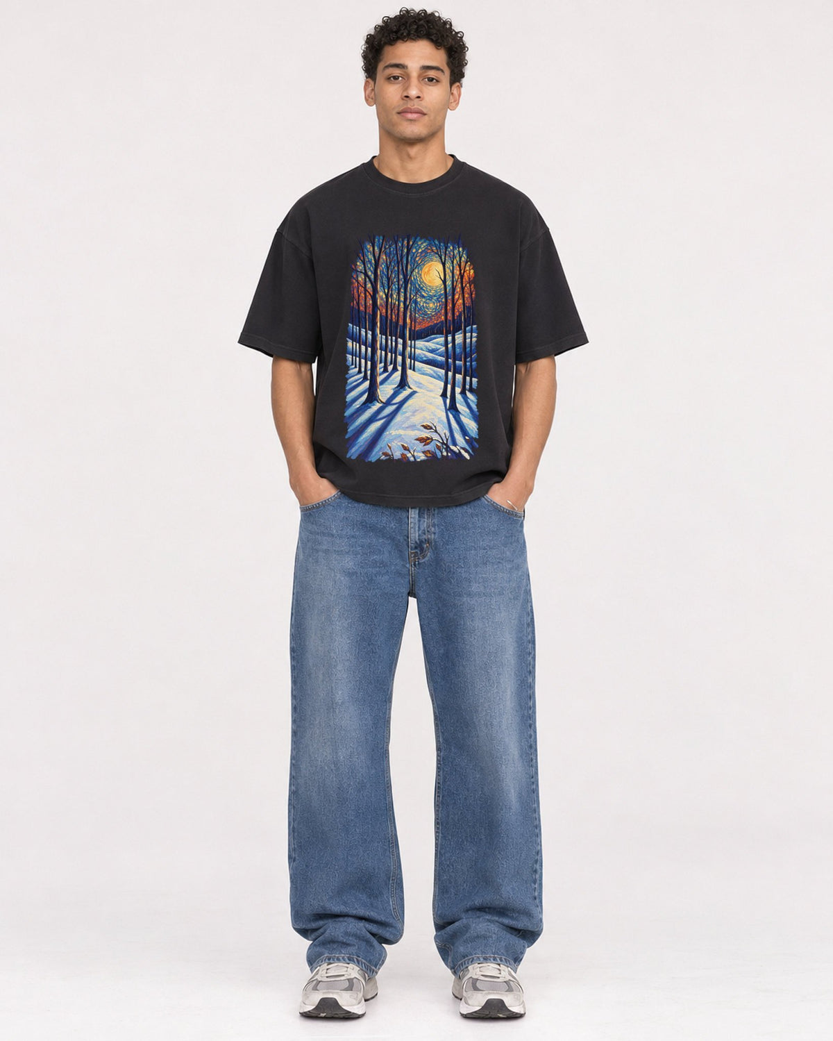 Mockup Boxy Heavyweight Tee Black male full-body 10