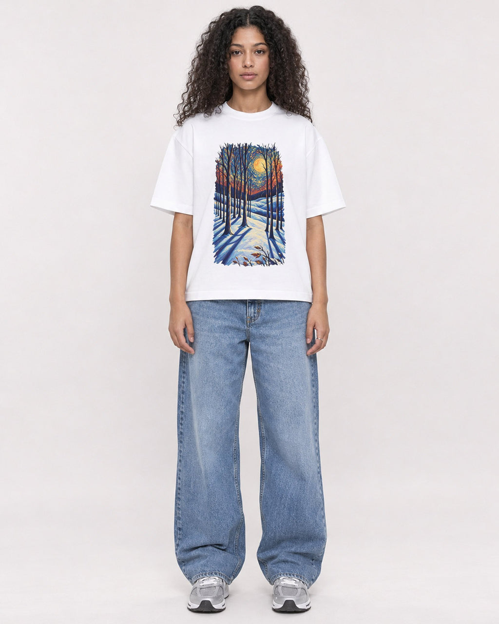 Mockup Boxy Heavyweight Tee White female full-body 10