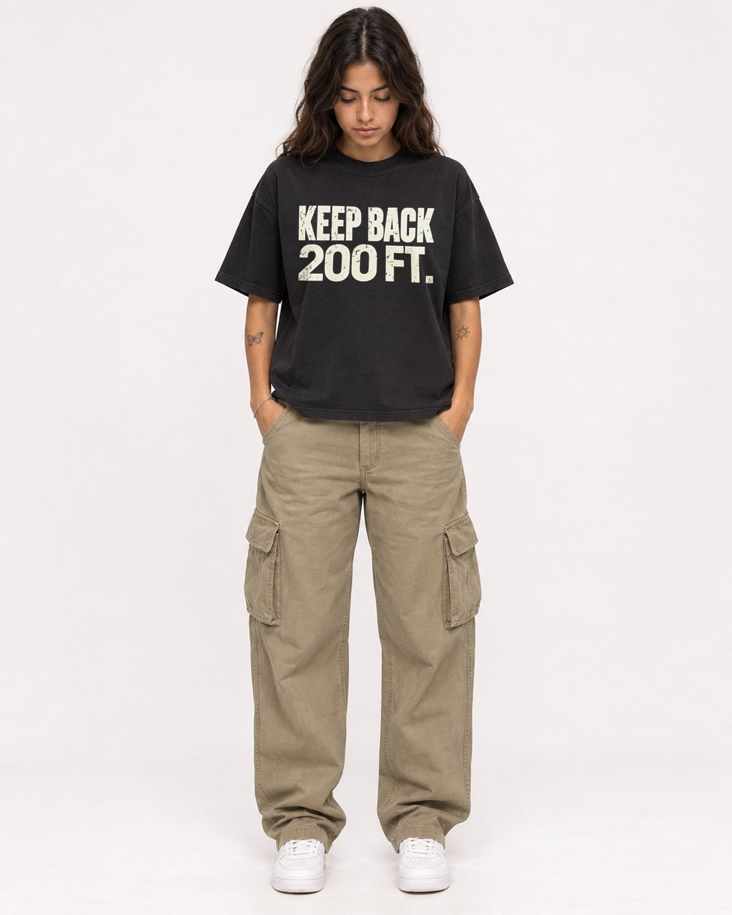 Mockup Boxy Heavyweight Tee Black female full-body 06