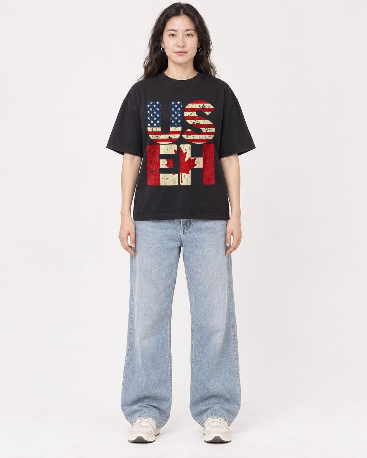 Mockup Boxy Heavyweight Tee Black female full-body 03