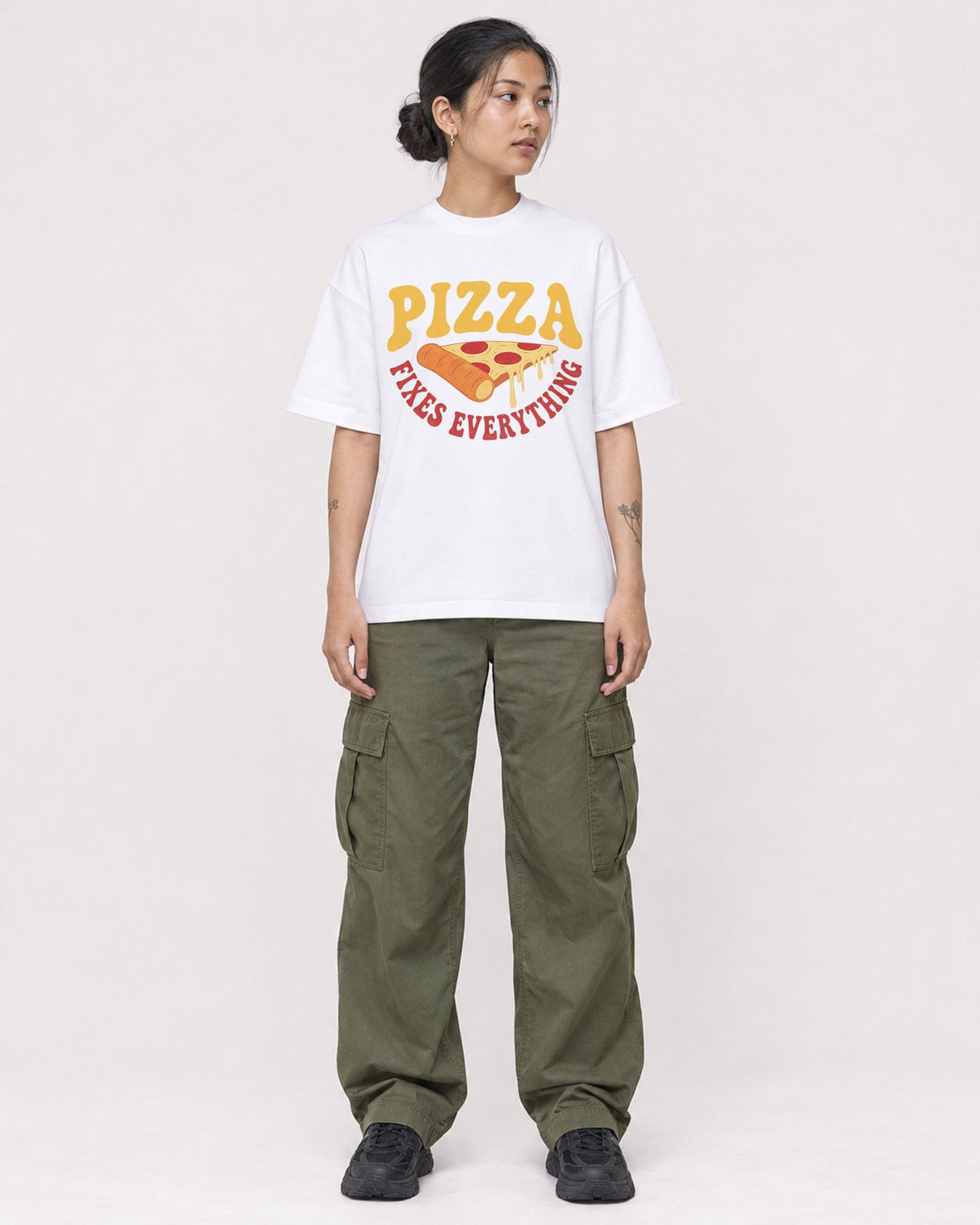 Mockup Boxy Heavyweight Tee White female full-body 12