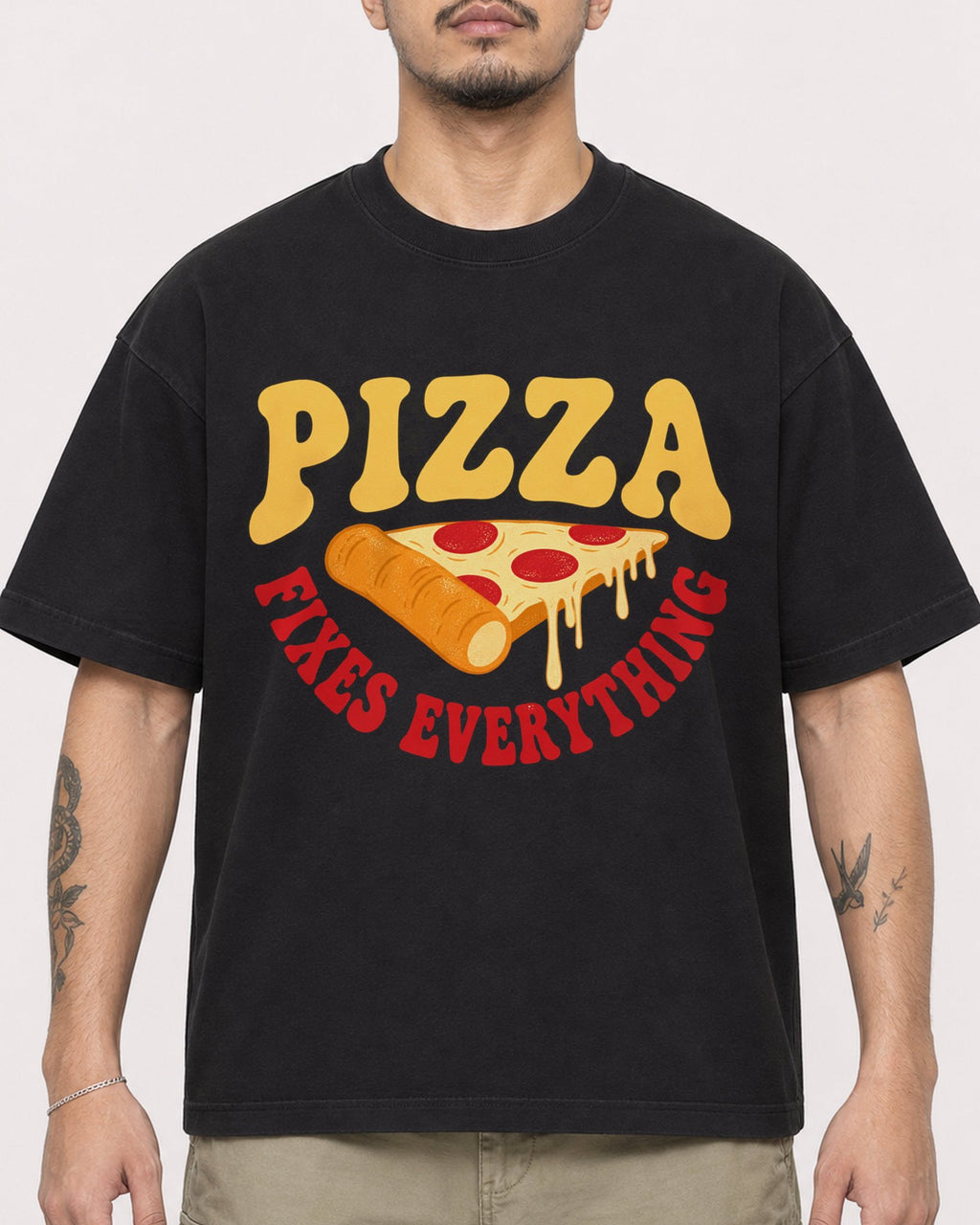 Mockup Boxy Heavyweight Tee Black male close-up 12