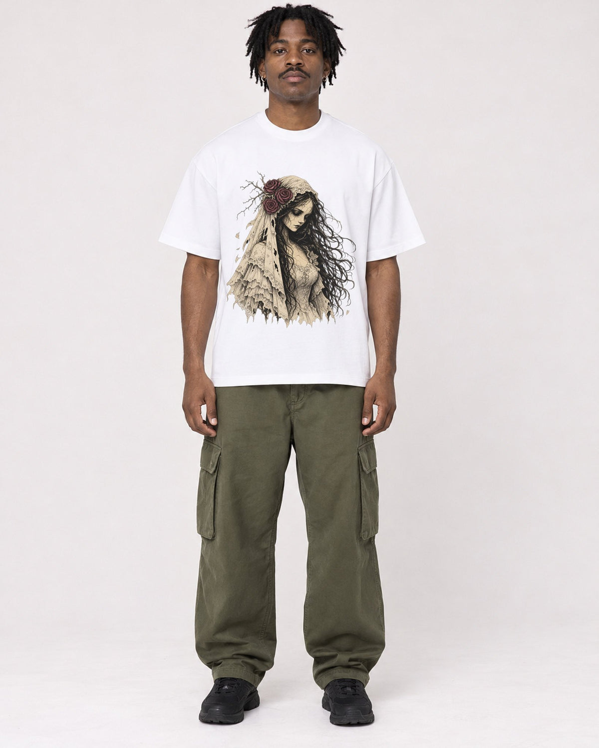 Mockup Boxy Heavyweight Tee White male full-body 04
