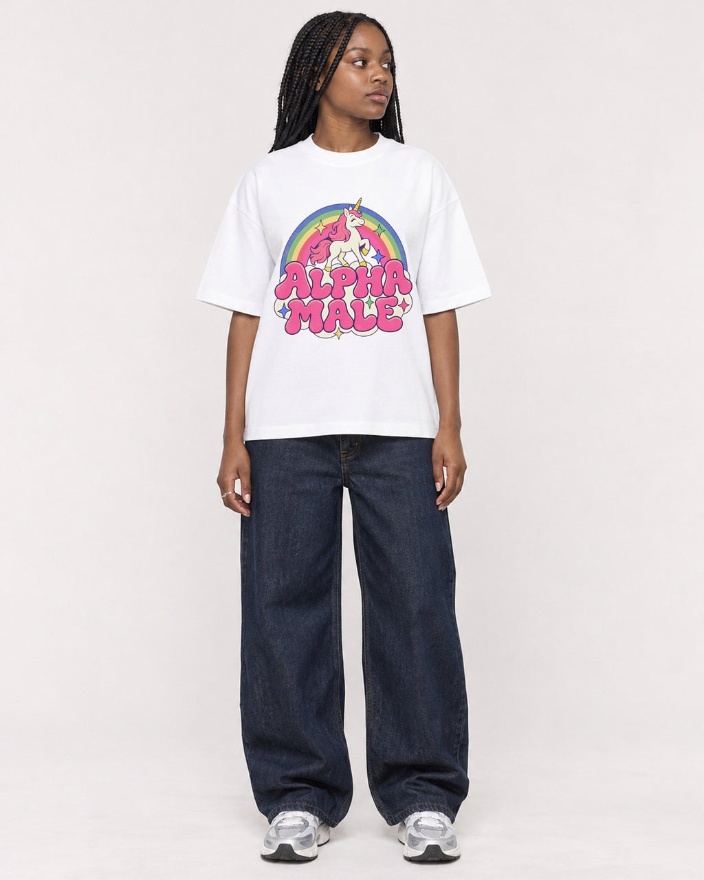 Mockup Boxy Heavyweight Tee White female full-body 04
