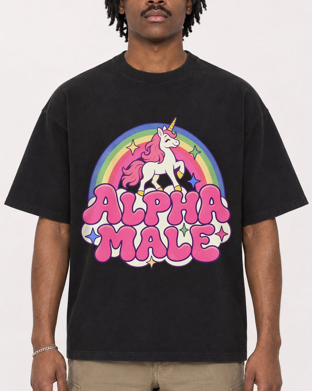 Mockup Boxy Heavyweight Tee Black male close-up 04