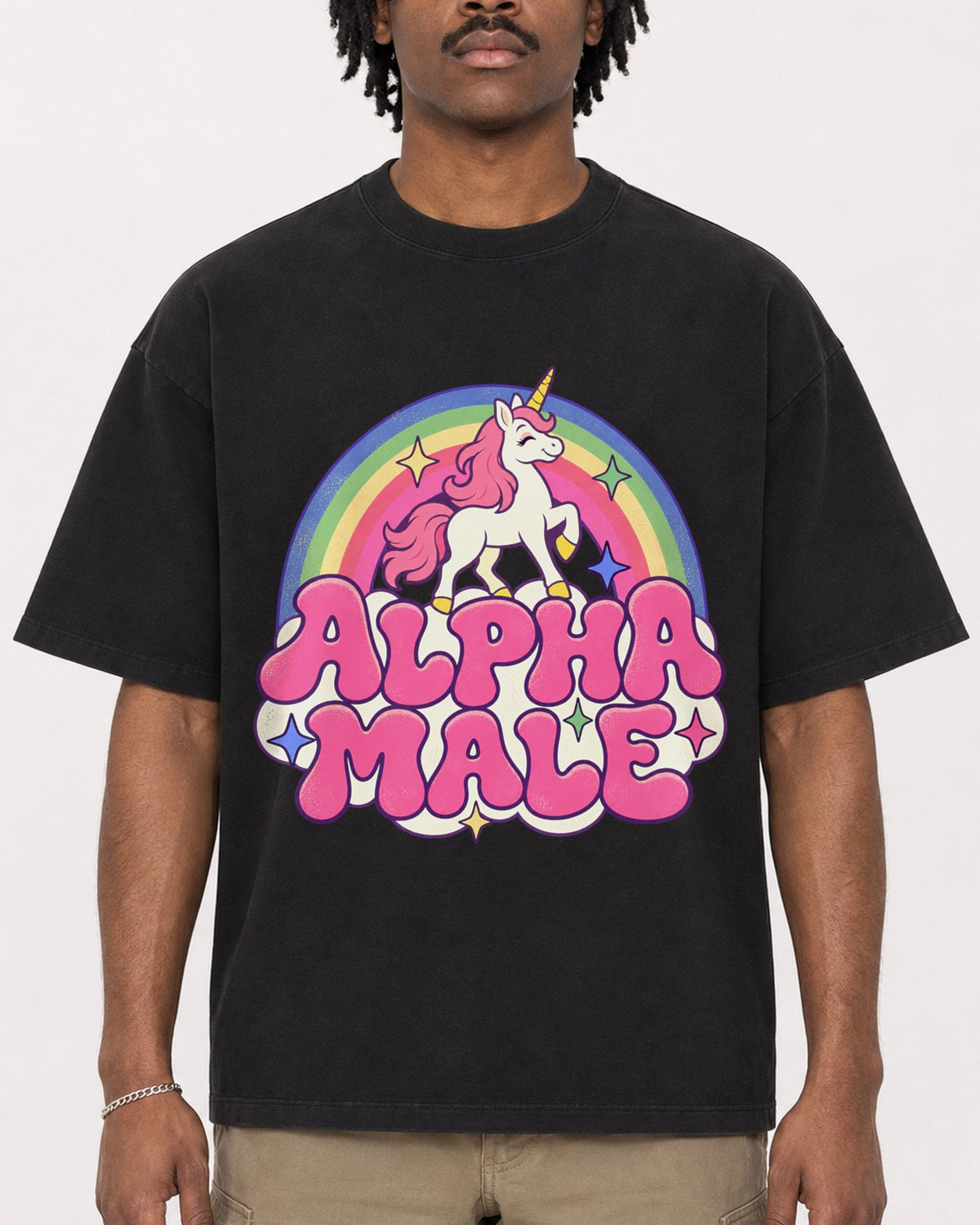 Mockup Boxy Heavyweight Tee Black male close-up 04