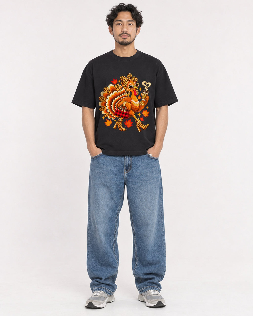 Mockup Boxy Heavyweight Tee Black male full-body 02