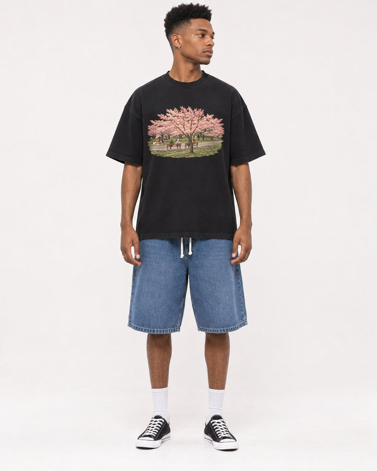 Mockup Boxy Heavyweight Tee Black male full-body 15