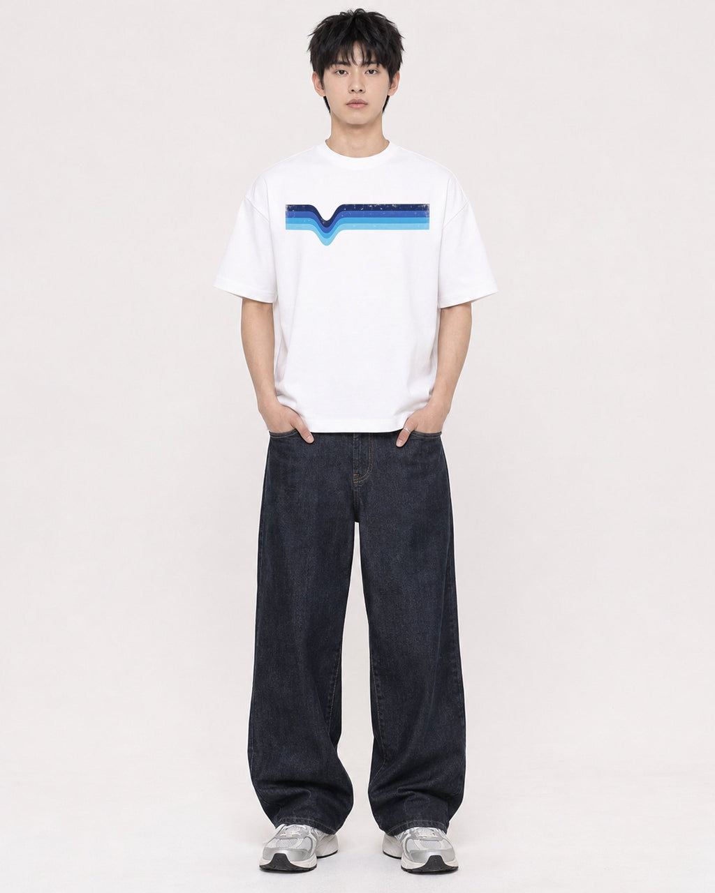 Mockup Boxy Heavyweight Tee White male full-body 01
