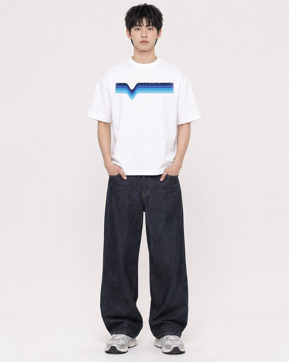 Mockup Boxy Heavyweight Tee White male full-body 01