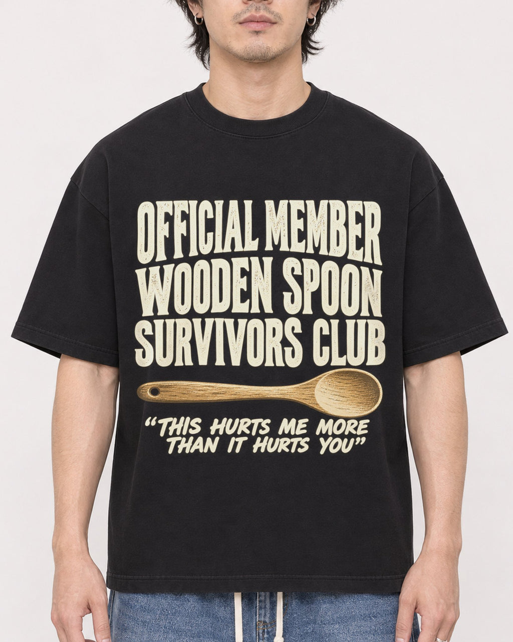 Mockup Boxy Heavyweight Tee Black male close-up 03