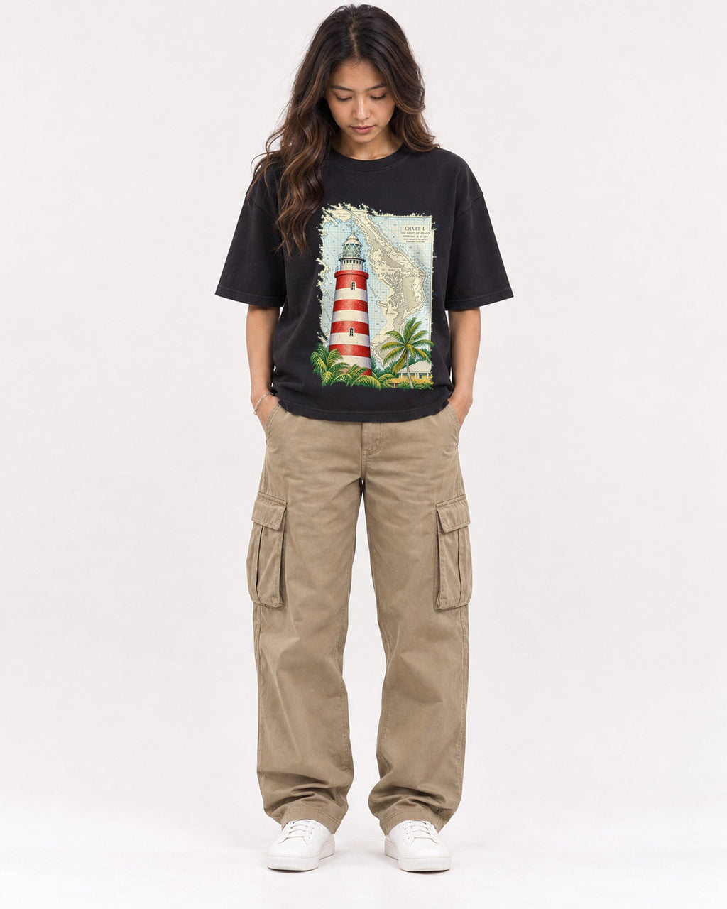 Mockup Boxy Heavyweight Tee Black female full-body 02