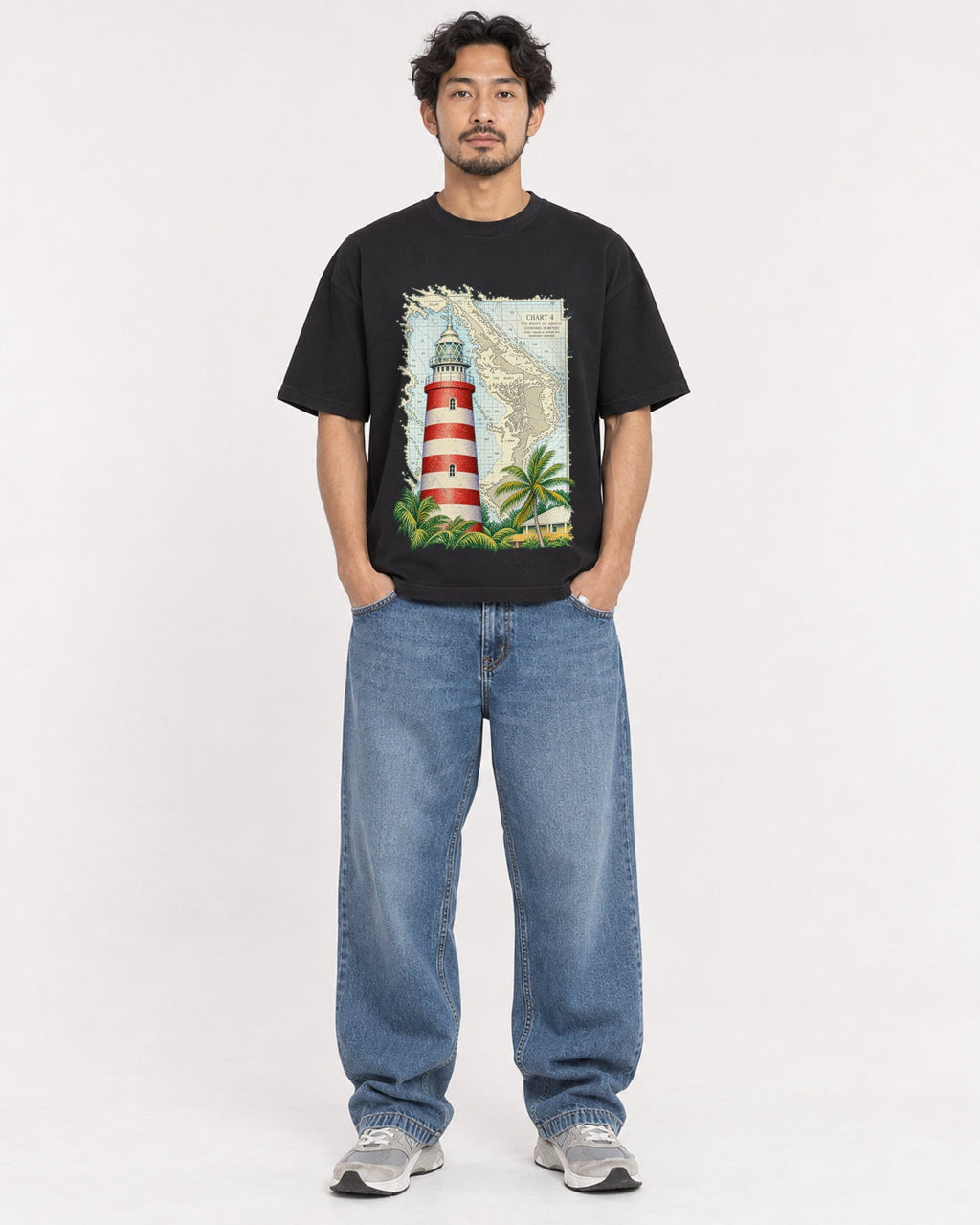 Mockup Boxy Heavyweight Tee Black male full-body 02