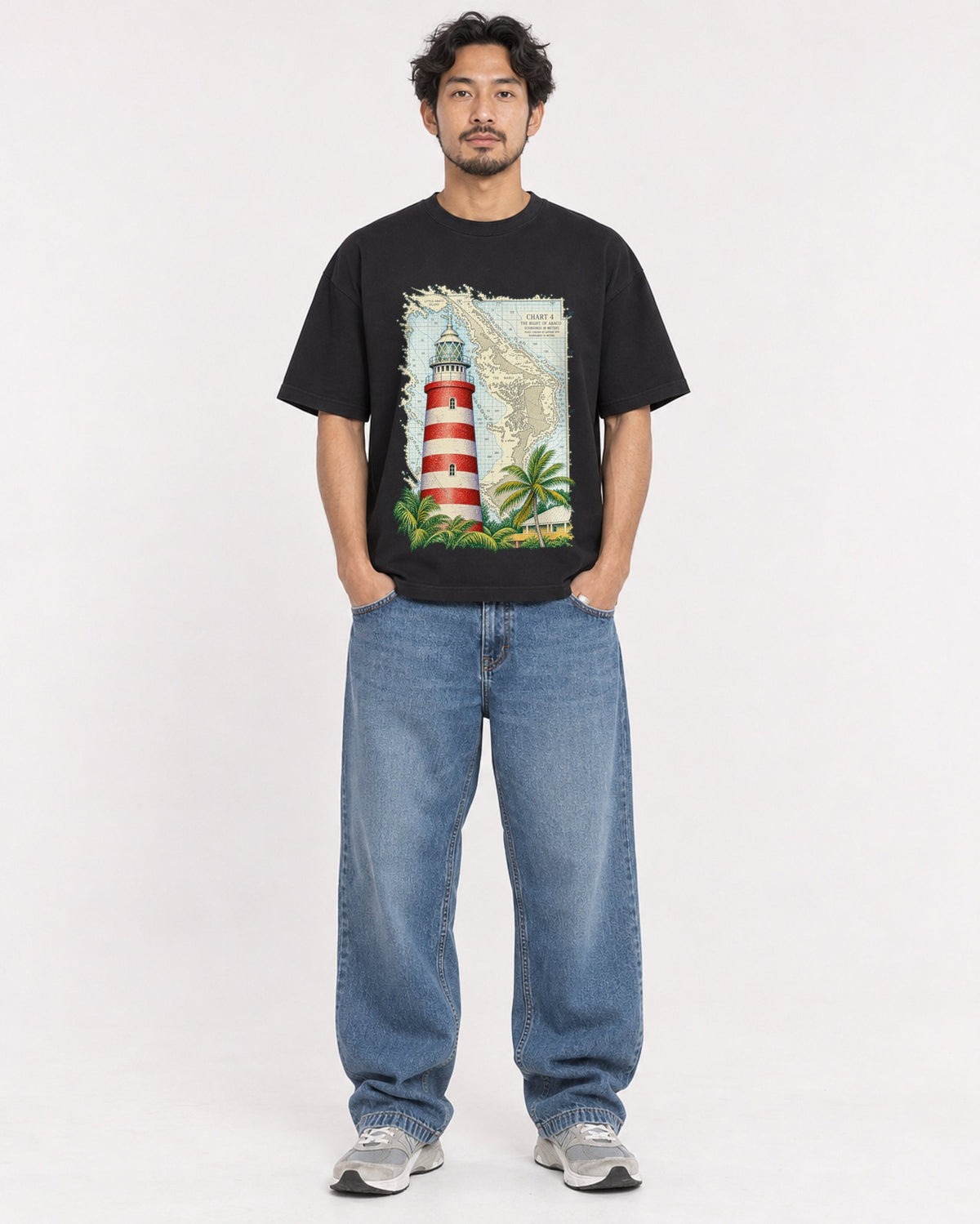 Mockup Boxy Heavyweight Tee Black male full-body 02