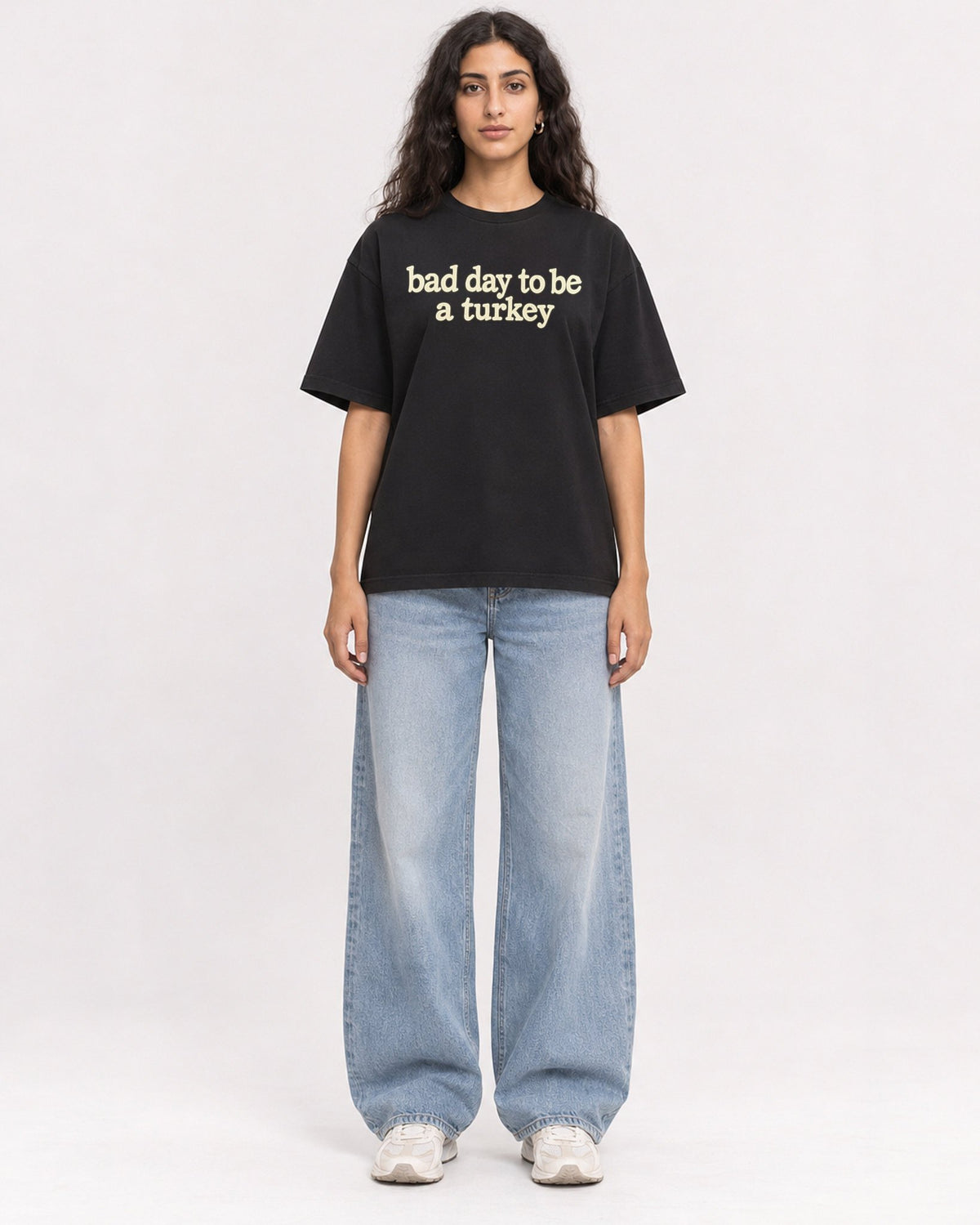 Mockup Boxy Heavyweight Tee Black female full-body 07