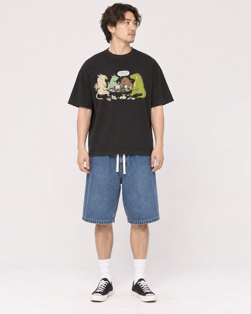 Mockup Boxy Heavyweight Tee Black male full-body 03