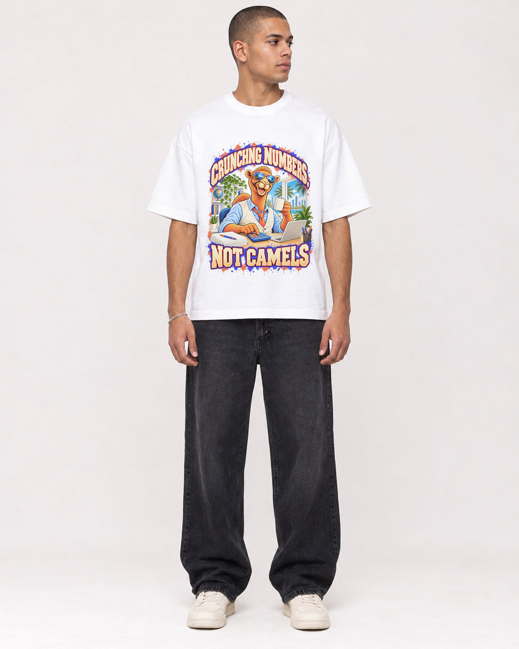 Mockup Boxy Heavyweight Tee White male full-body 50