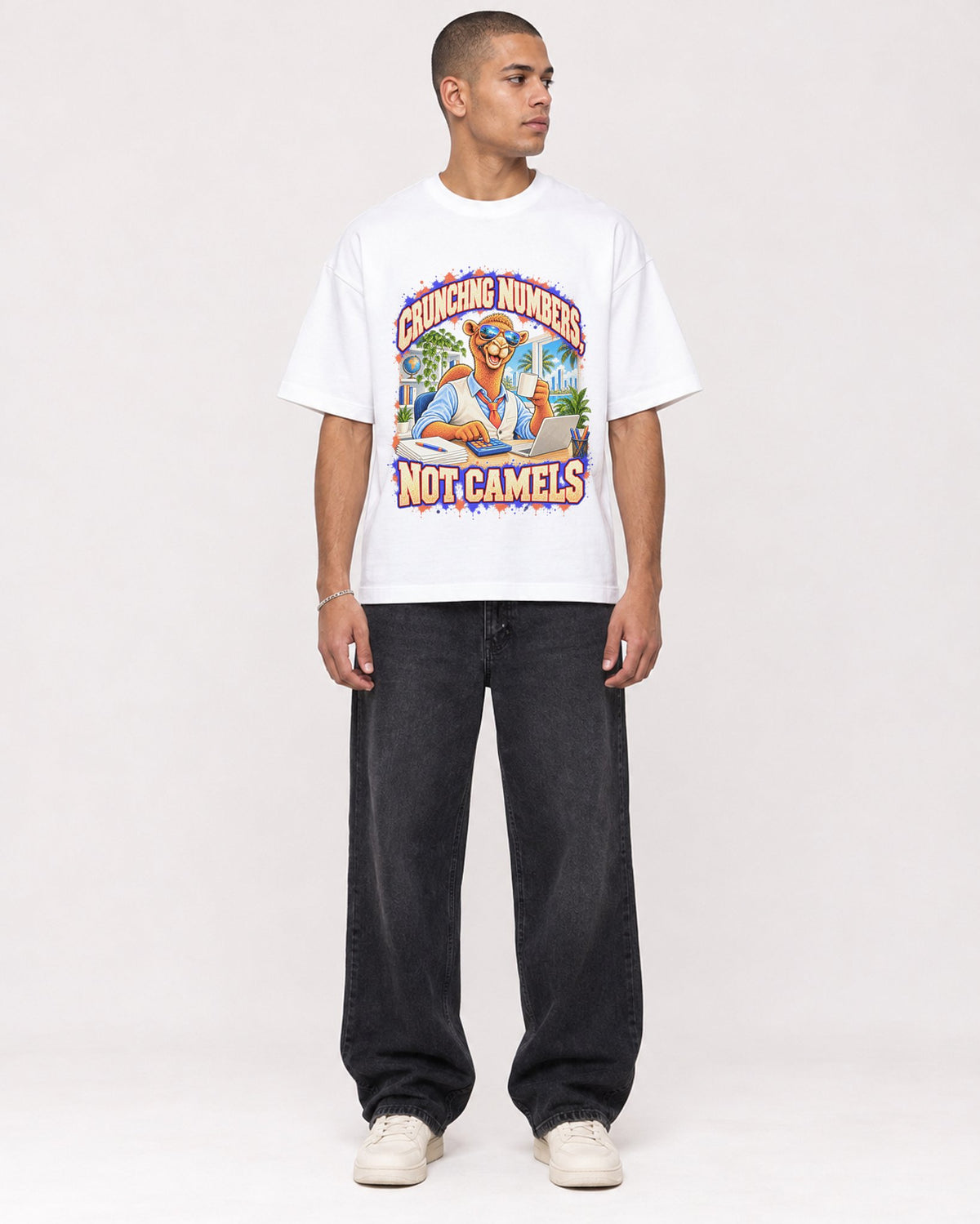 Mockup Boxy Heavyweight Tee White male full-body 50