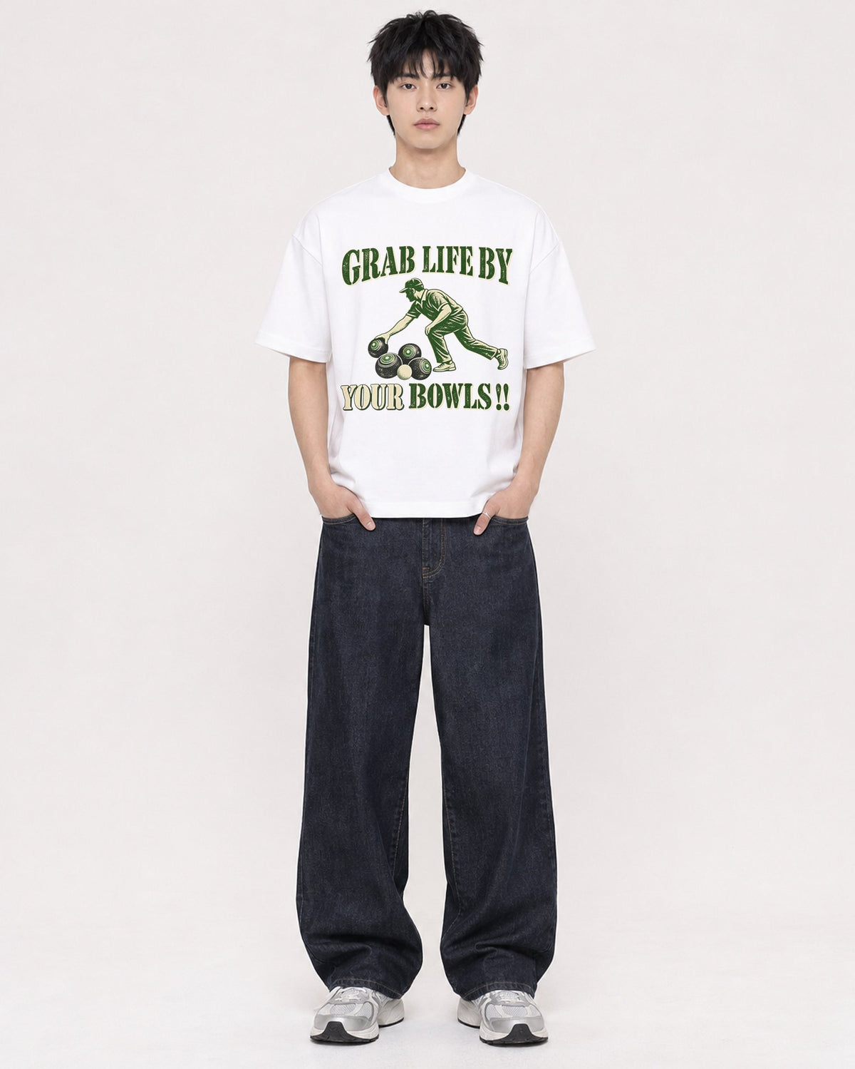 Mockup Boxy Heavyweight Tee White male full-body 01