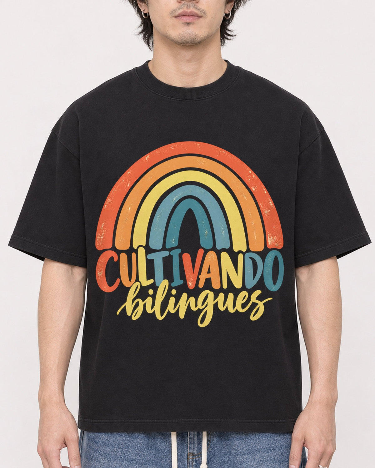Mockup Boxy Heavyweight Tee Black male close-up 03