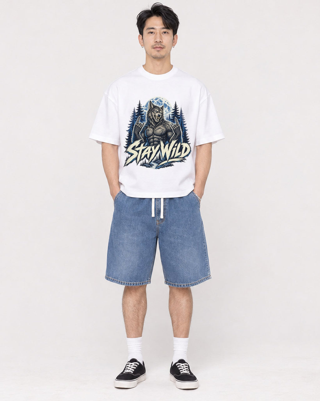 Mockup Boxy Heavyweight Tee White male full-body 13
