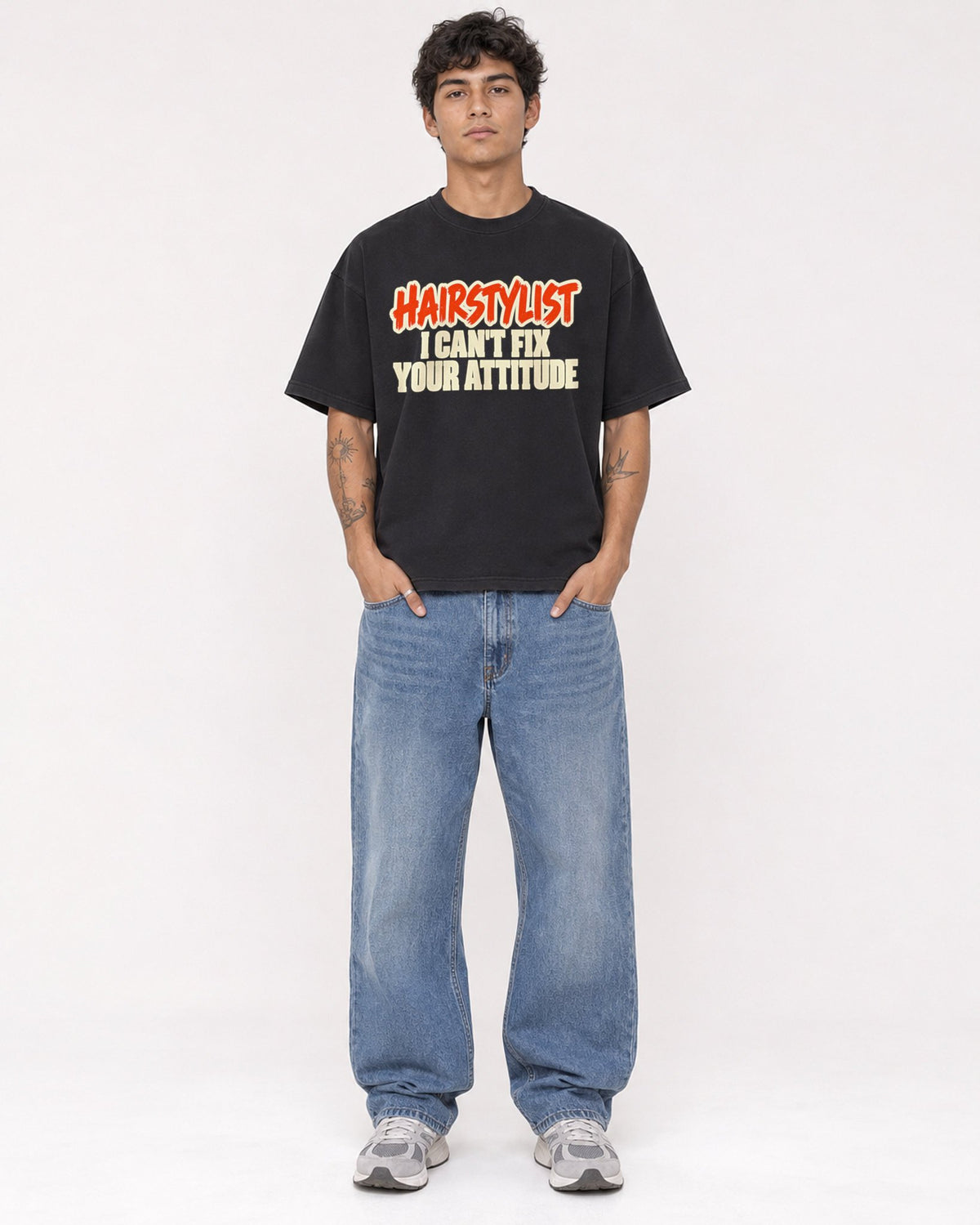 Mockup Boxy Heavyweight Tee Black male full-body 06