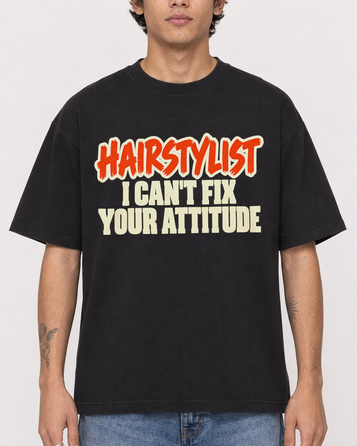 Mockup Boxy Heavyweight Tee Black male close-up 06