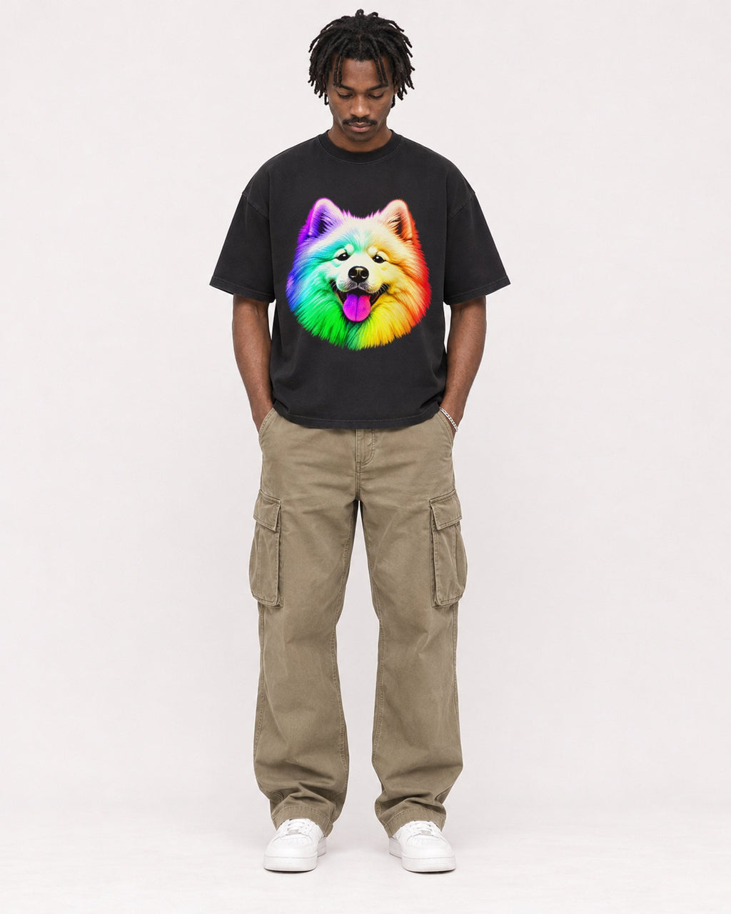Mockup Boxy Heavyweight Tee Black male full-body 04