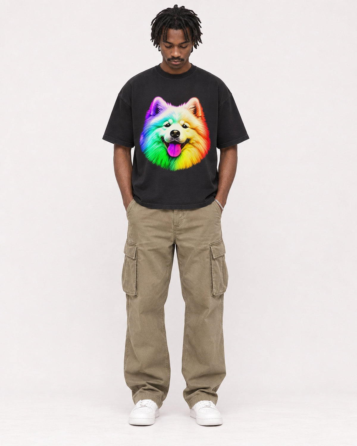 Mockup Boxy Heavyweight Tee Black male full-body 04