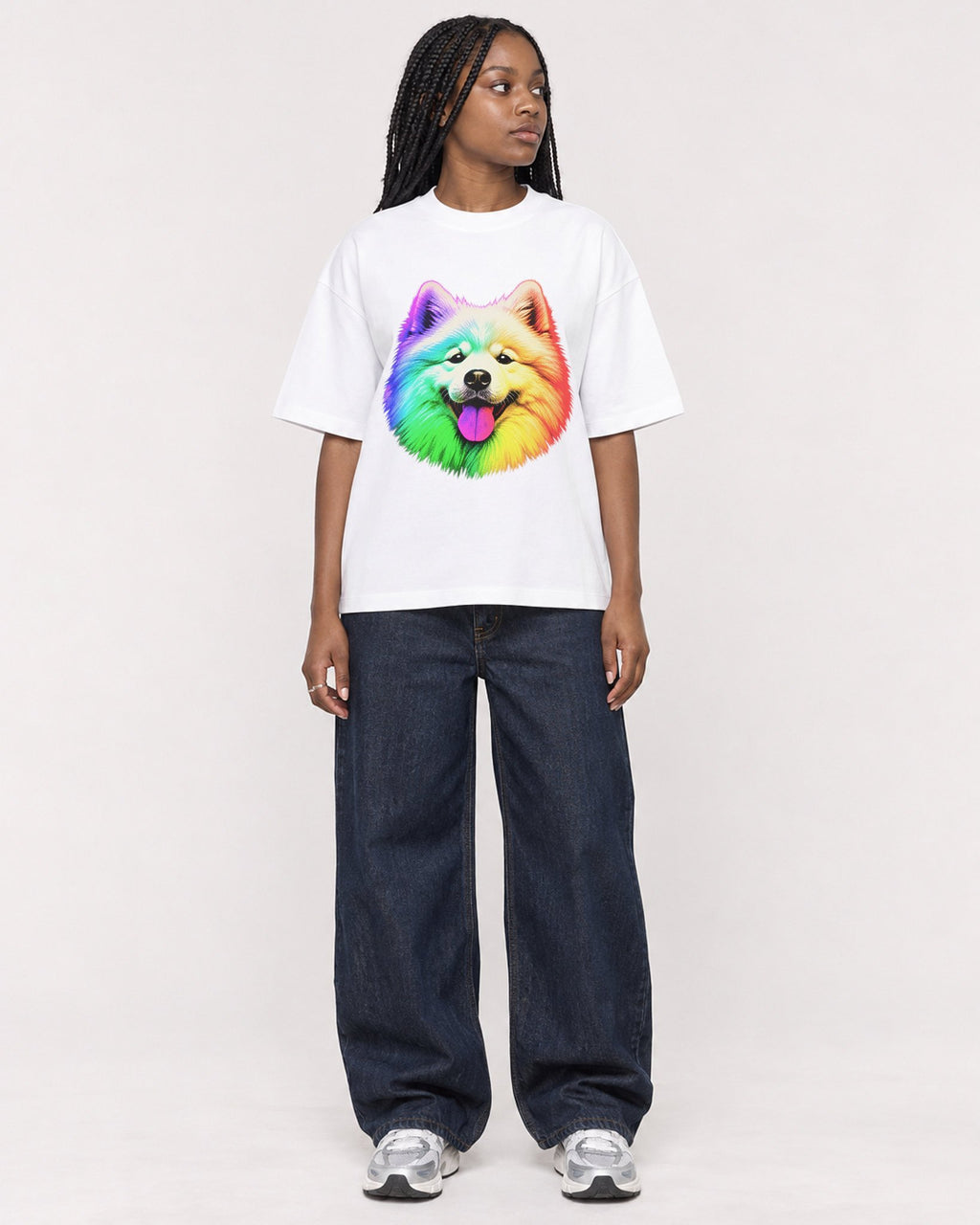 Mockup Boxy Heavyweight Tee White female full-body 04