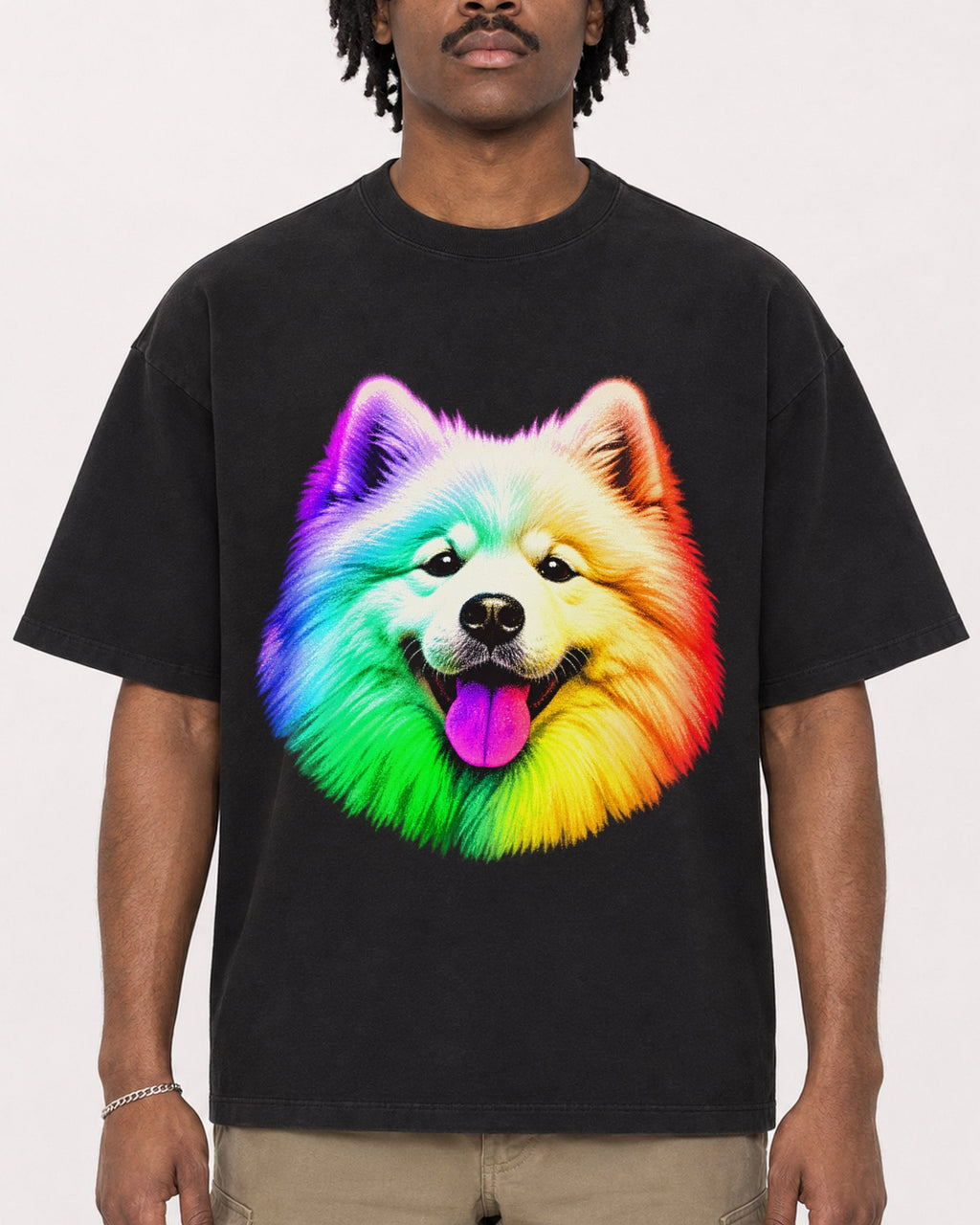 Mockup Boxy Heavyweight Tee Black male close-up 04