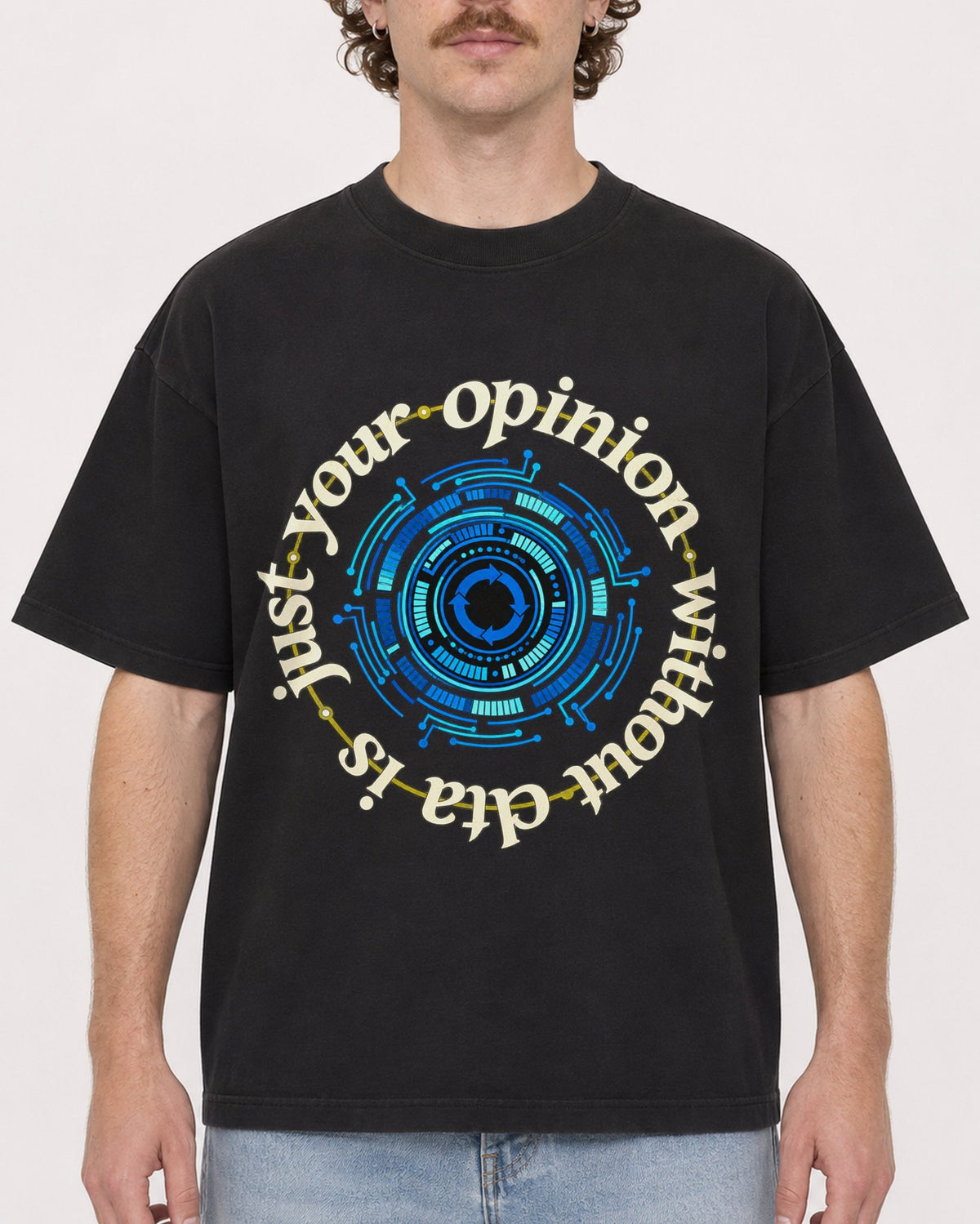 Mockup Boxy Heavyweight Tee Black male close-up 09