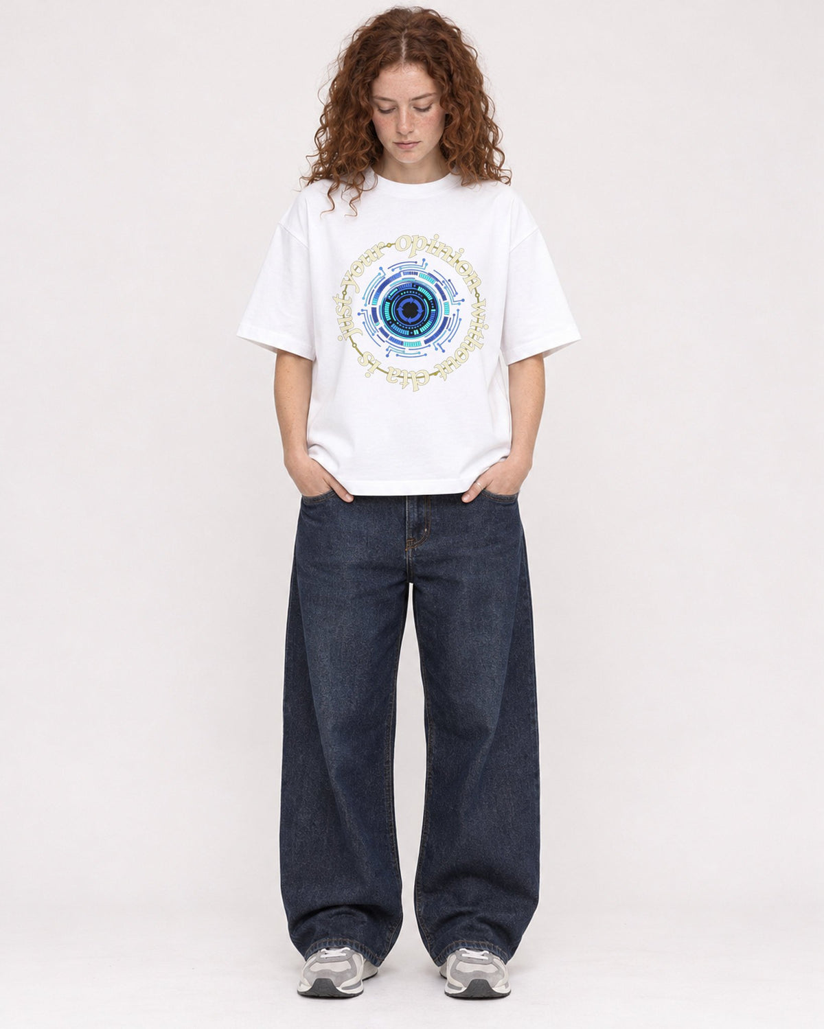 Mockup Boxy Heavyweight Tee White female full-body 09