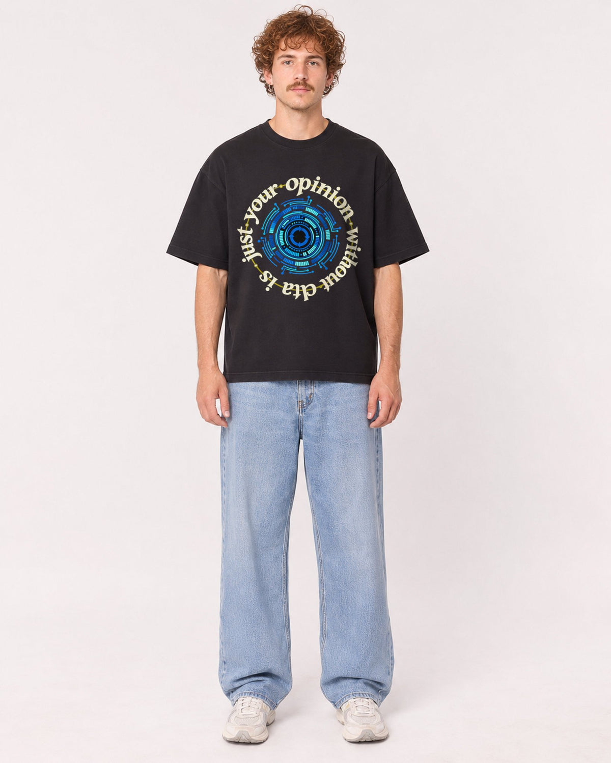 Mockup Boxy Heavyweight Tee Black male full-body 09