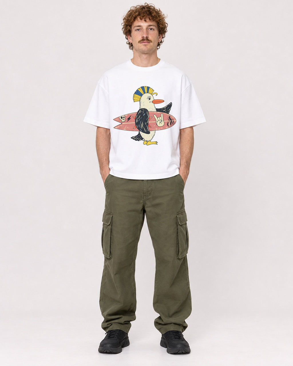 Mockup Boxy Heavyweight Tee White male full-body 09