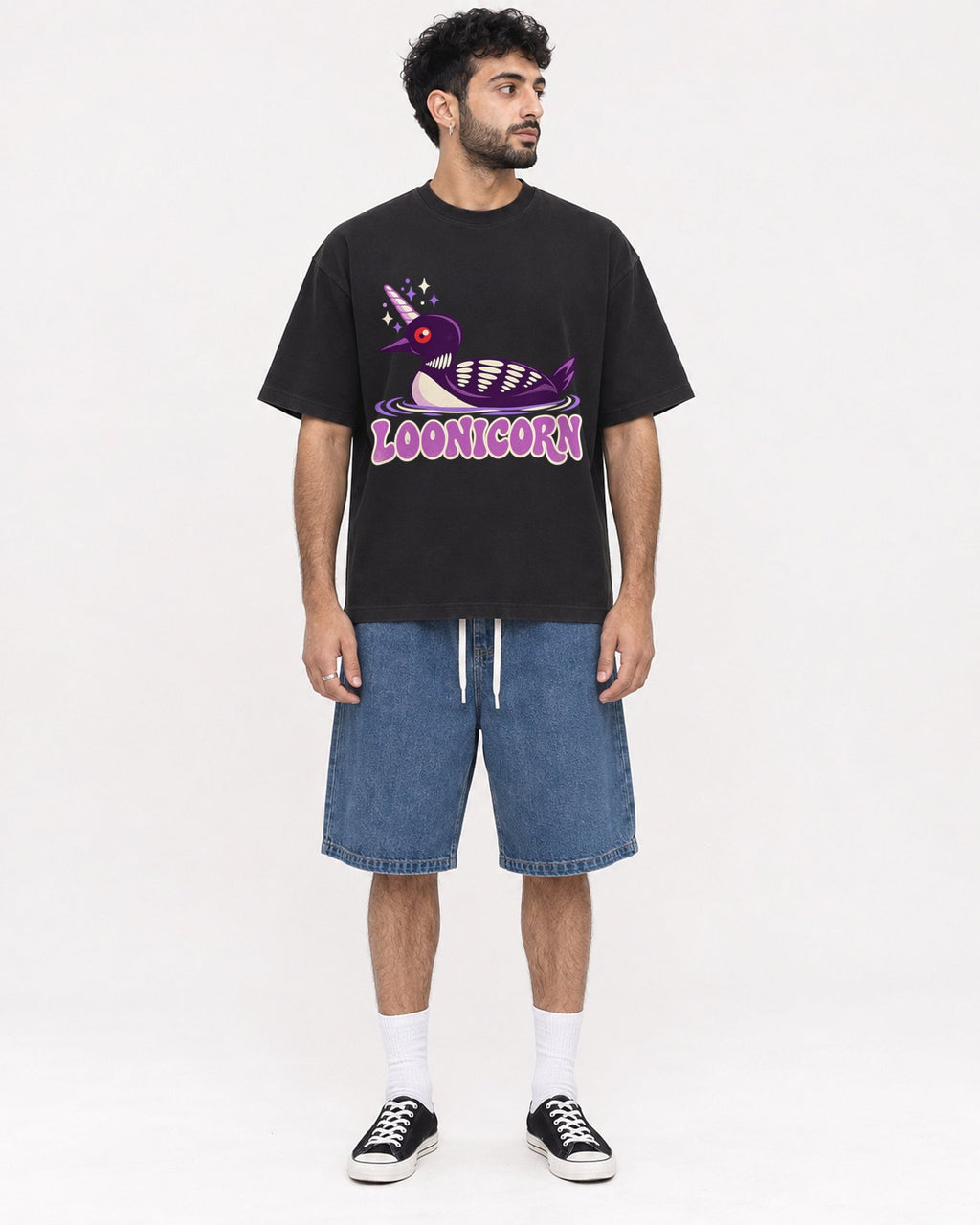Mockup Boxy Heavyweight Tee Black male full-body 07