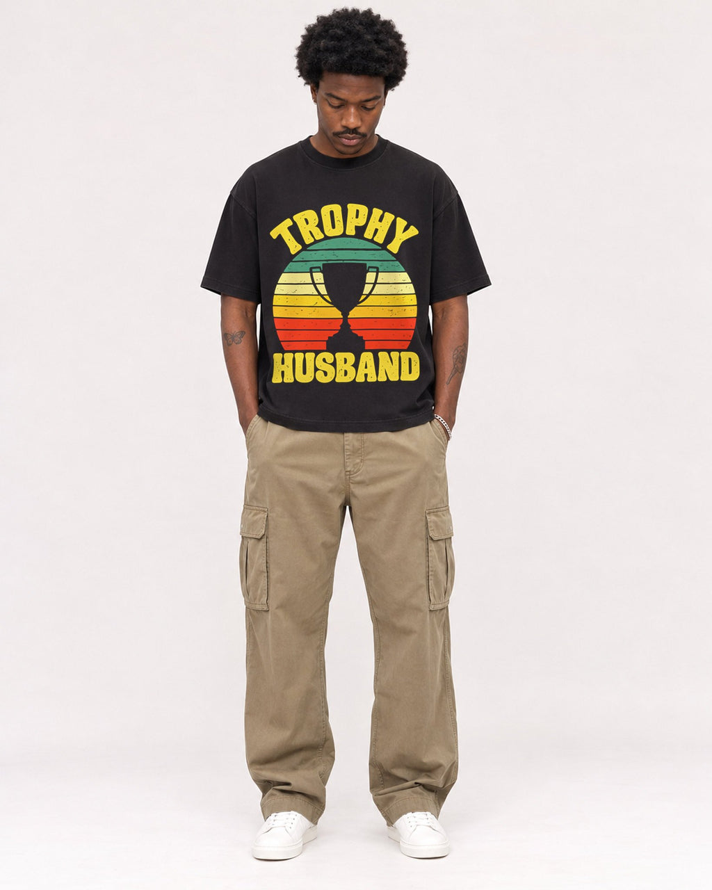 Mockup Boxy Heavyweight Tee Black male full-body 24