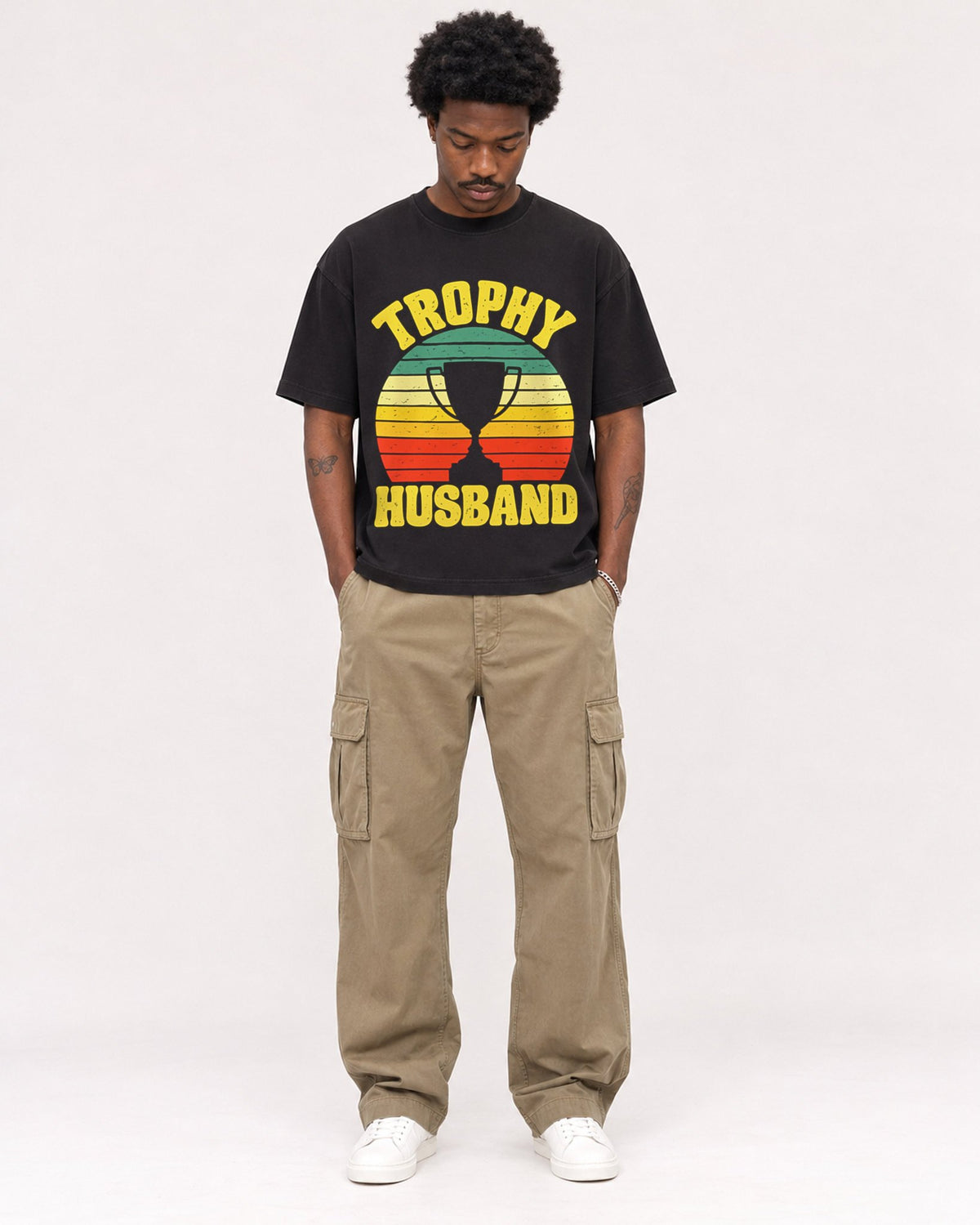 Mockup Boxy Heavyweight Tee Black male full-body 24