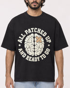 Mockup Boxy Heavyweight Tee Black male close-up 17