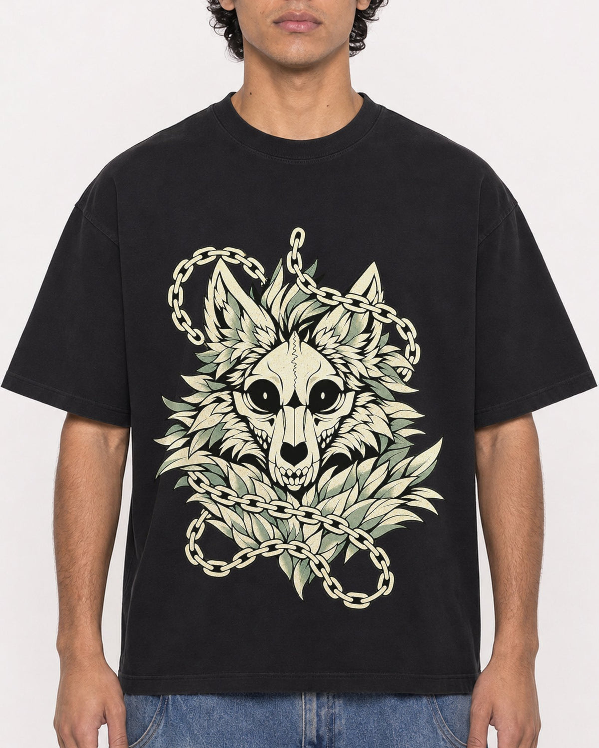 Mockup Boxy Heavyweight Tee Black male close-up 26