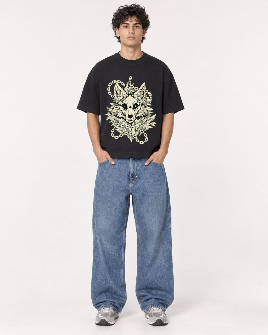 Mockup Boxy Heavyweight Tee Black male full-body 26