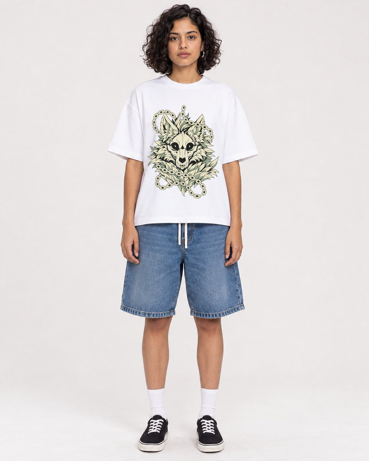 Mockup Boxy Heavyweight Tee White female full-body 26
