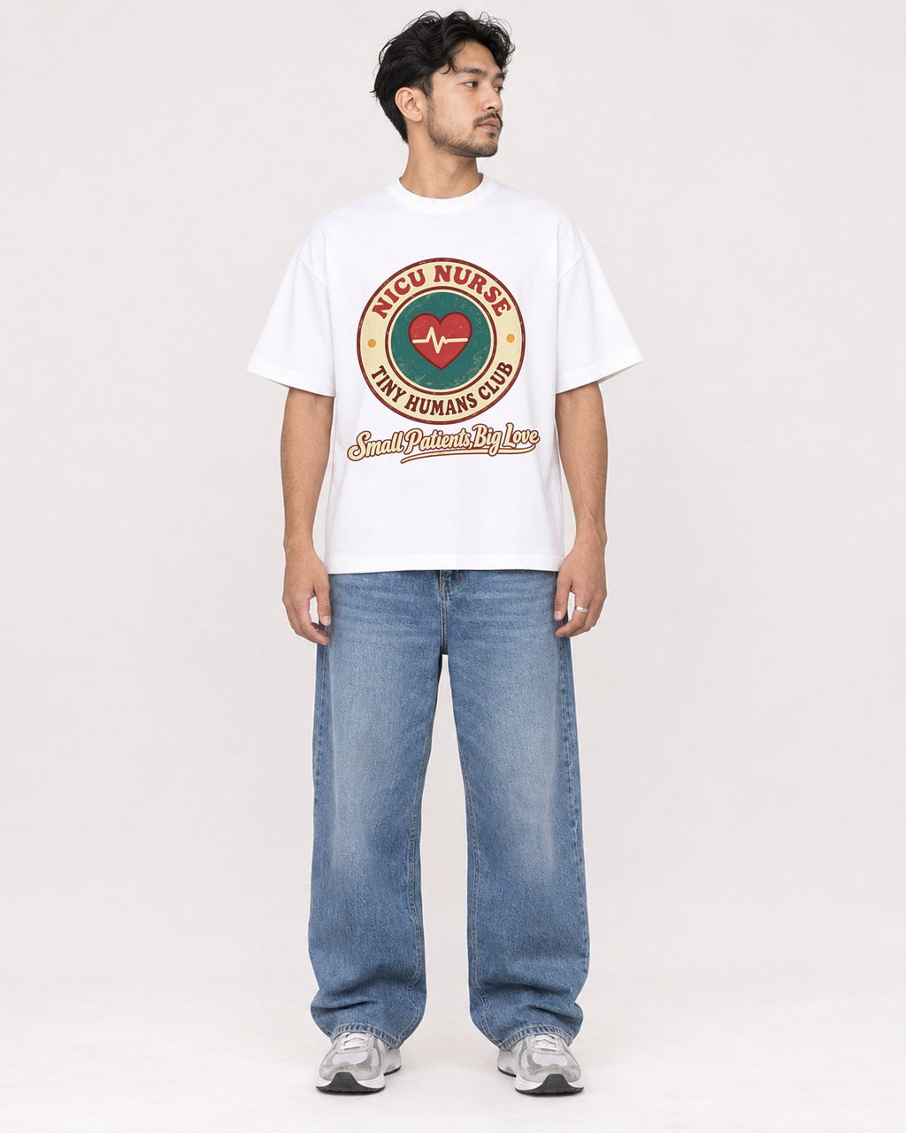 Mockup Boxy Heavyweight Tee White male full-body 02