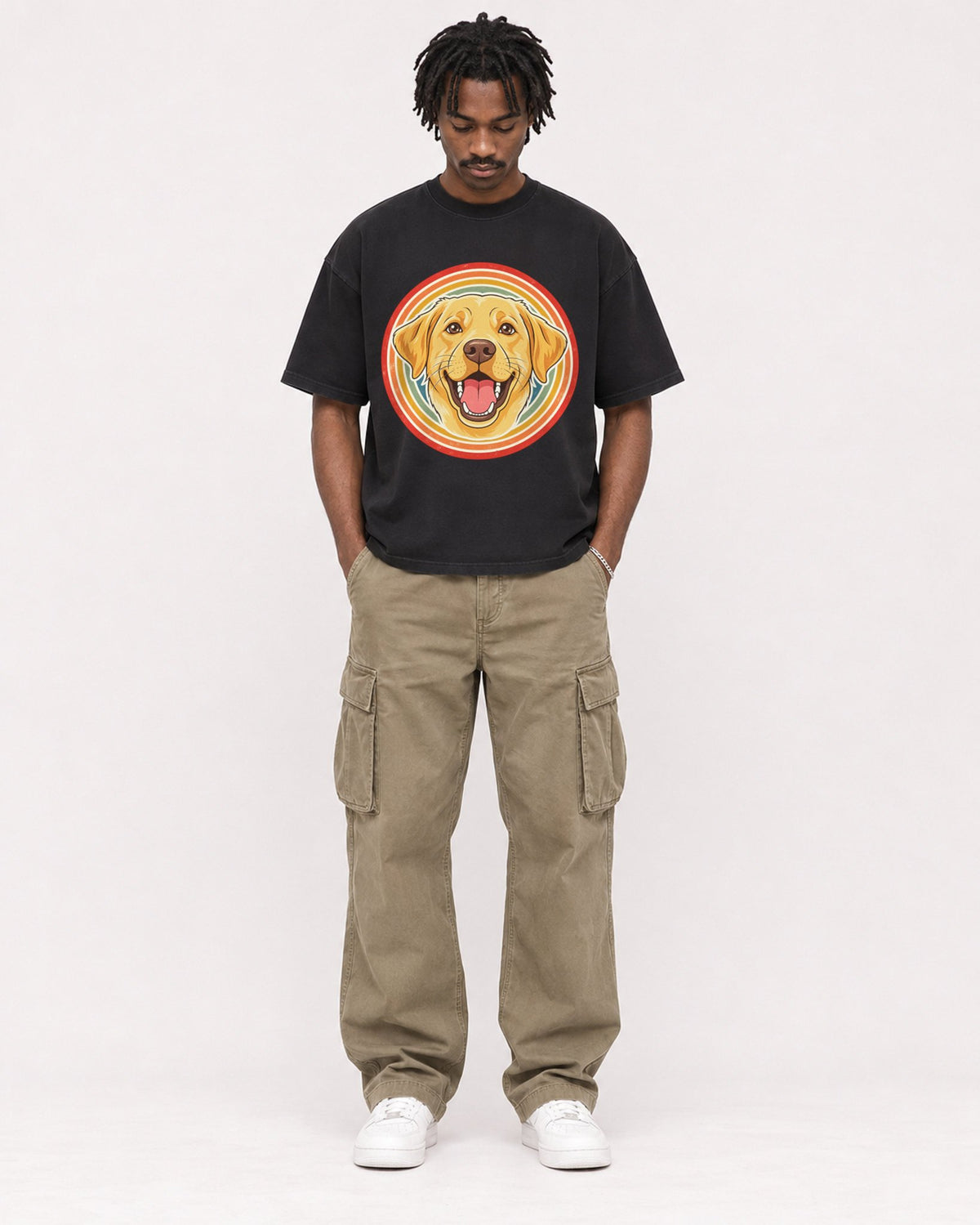 Mockup Boxy Heavyweight Tee Black male full-body 04