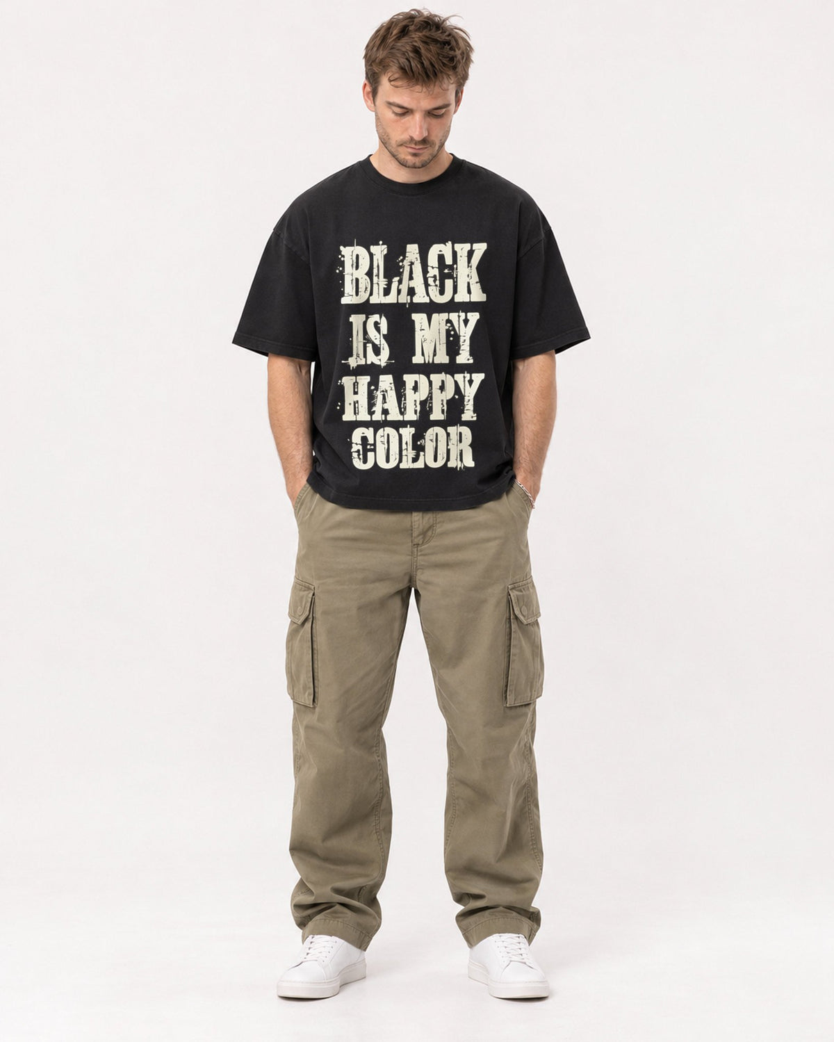 Mockup Boxy Heavyweight Tee Black male full-body 08