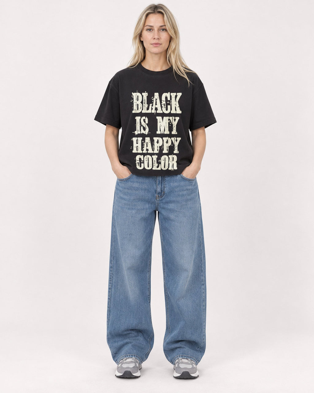 Mockup Boxy Heavyweight Tee Black female full-body 08