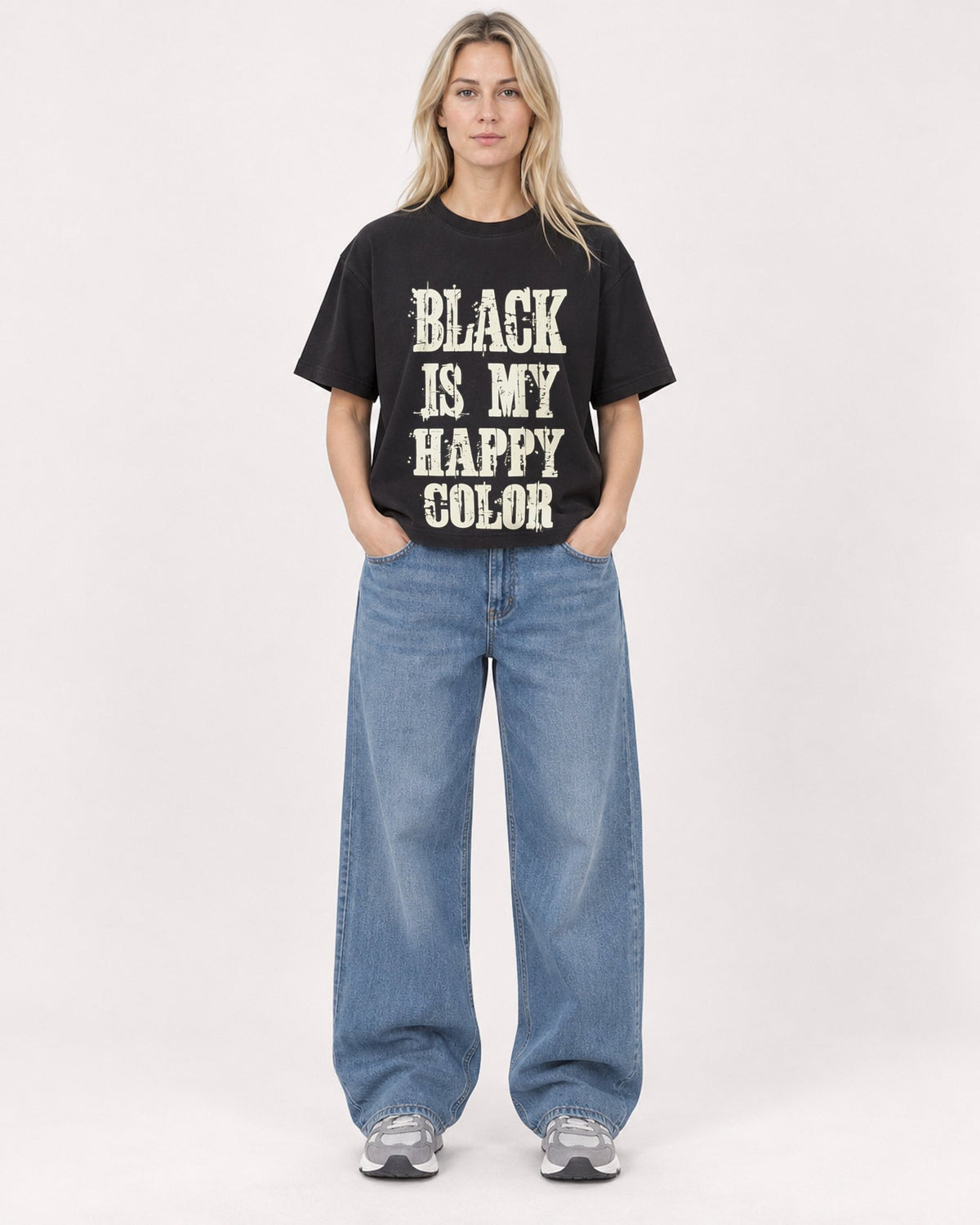 Mockup Boxy Heavyweight Tee Black female full-body 08