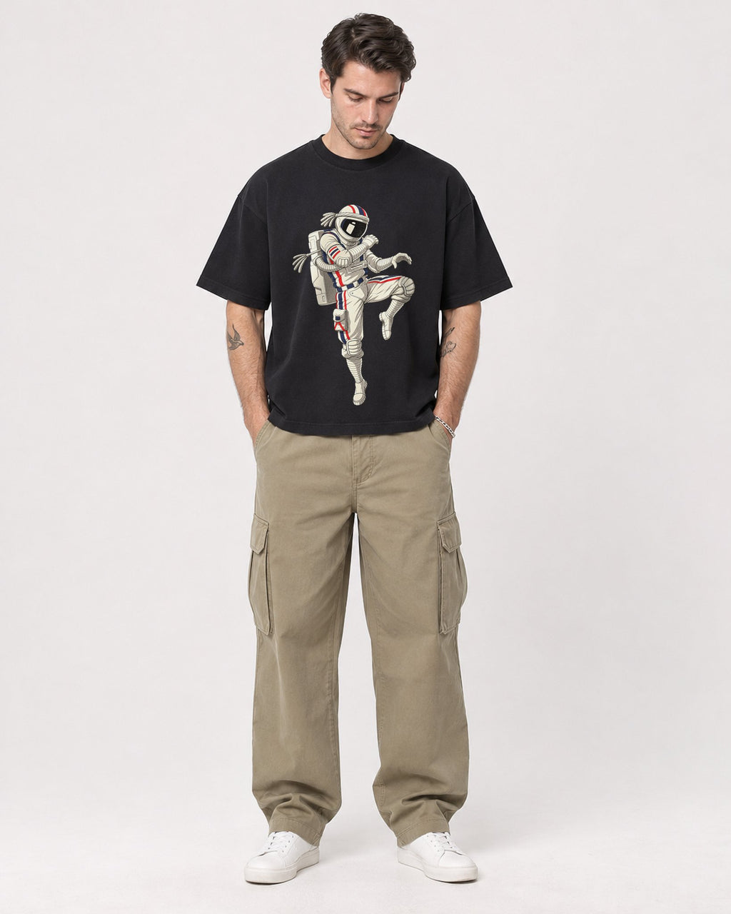 Mockup Boxy Heavyweight Tee Black male full-body 48