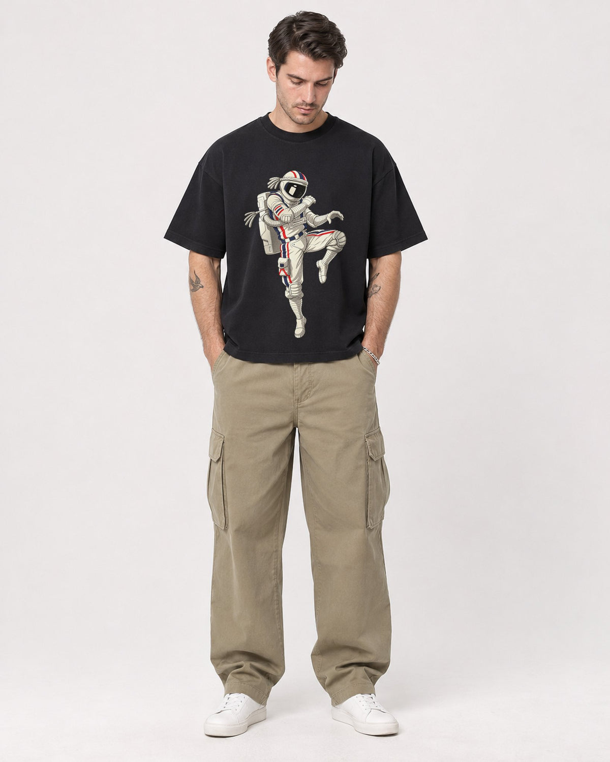 Mockup Boxy Heavyweight Tee Black male full-body 48
